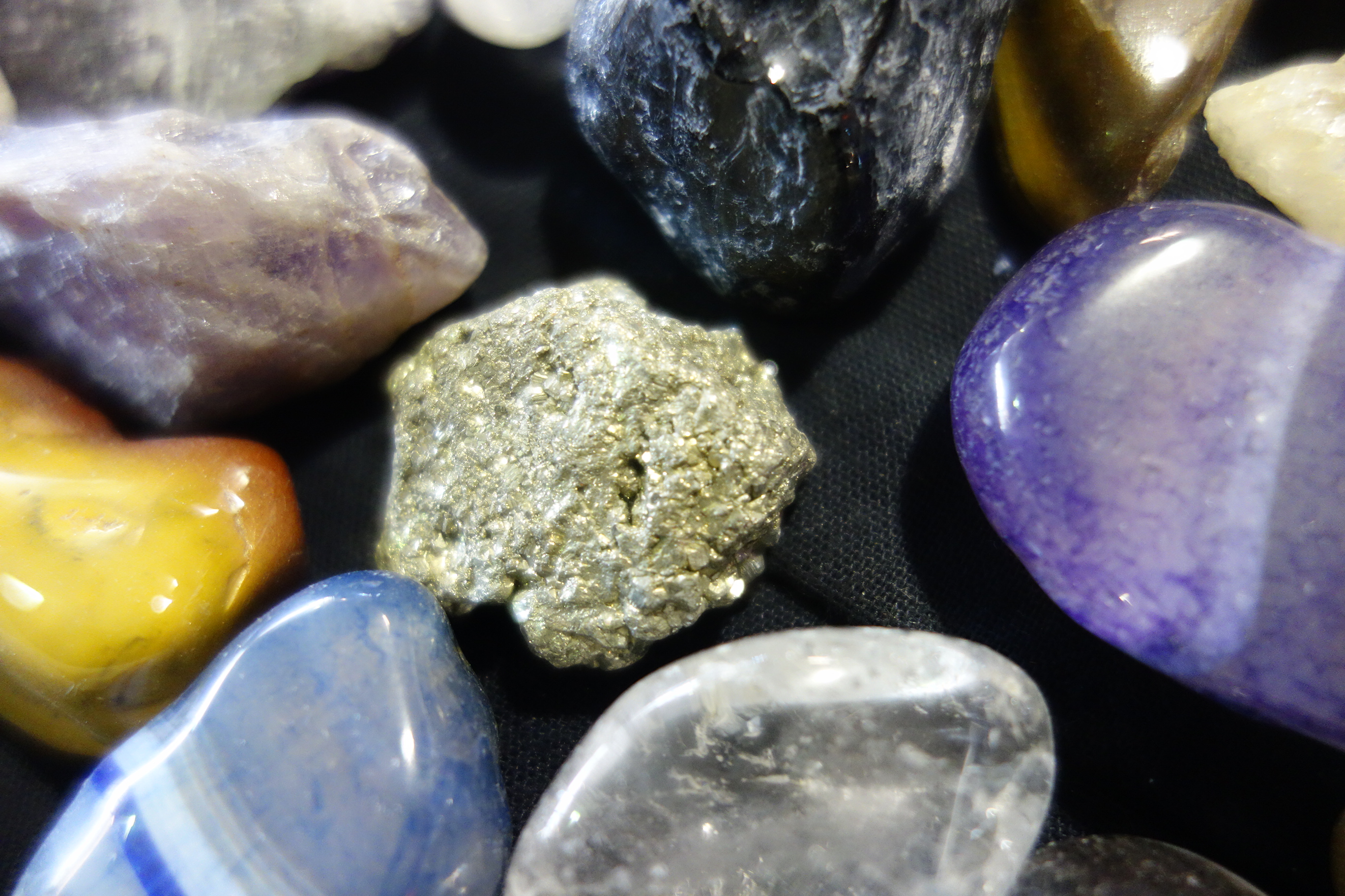 Polished stones and pyrite